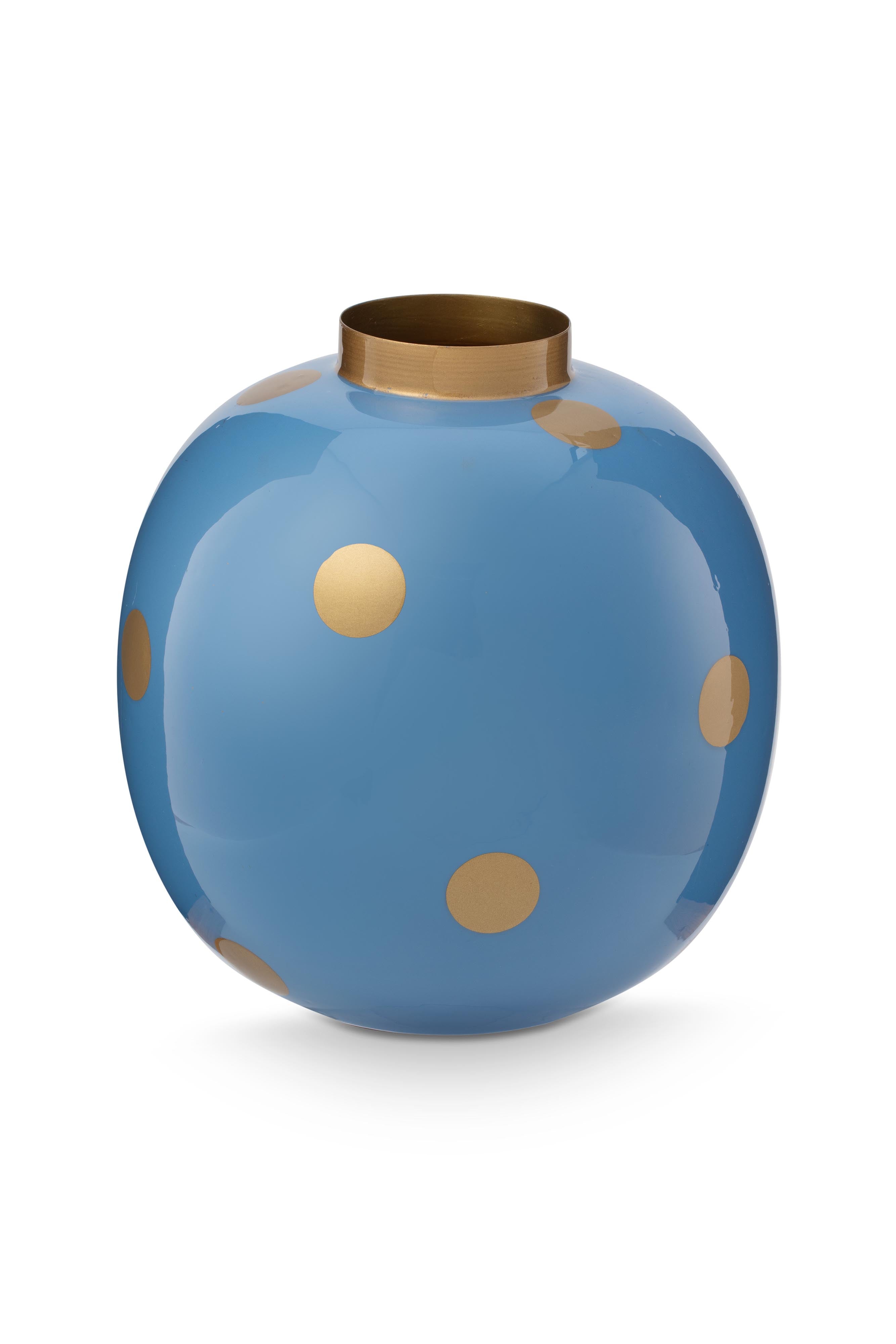 Pip Studio Vaas Dots - Metaal - Blauw/ Goud - 23cm