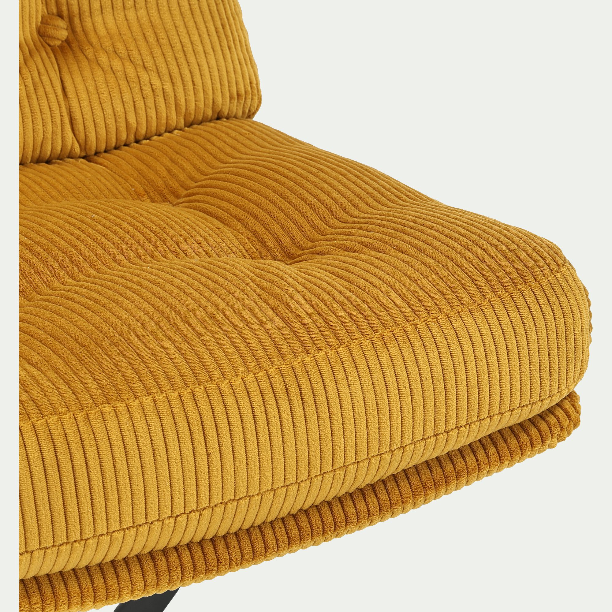 KIARA - Chaise pivotante en velours côtelé et piétement en fer - jaune argan