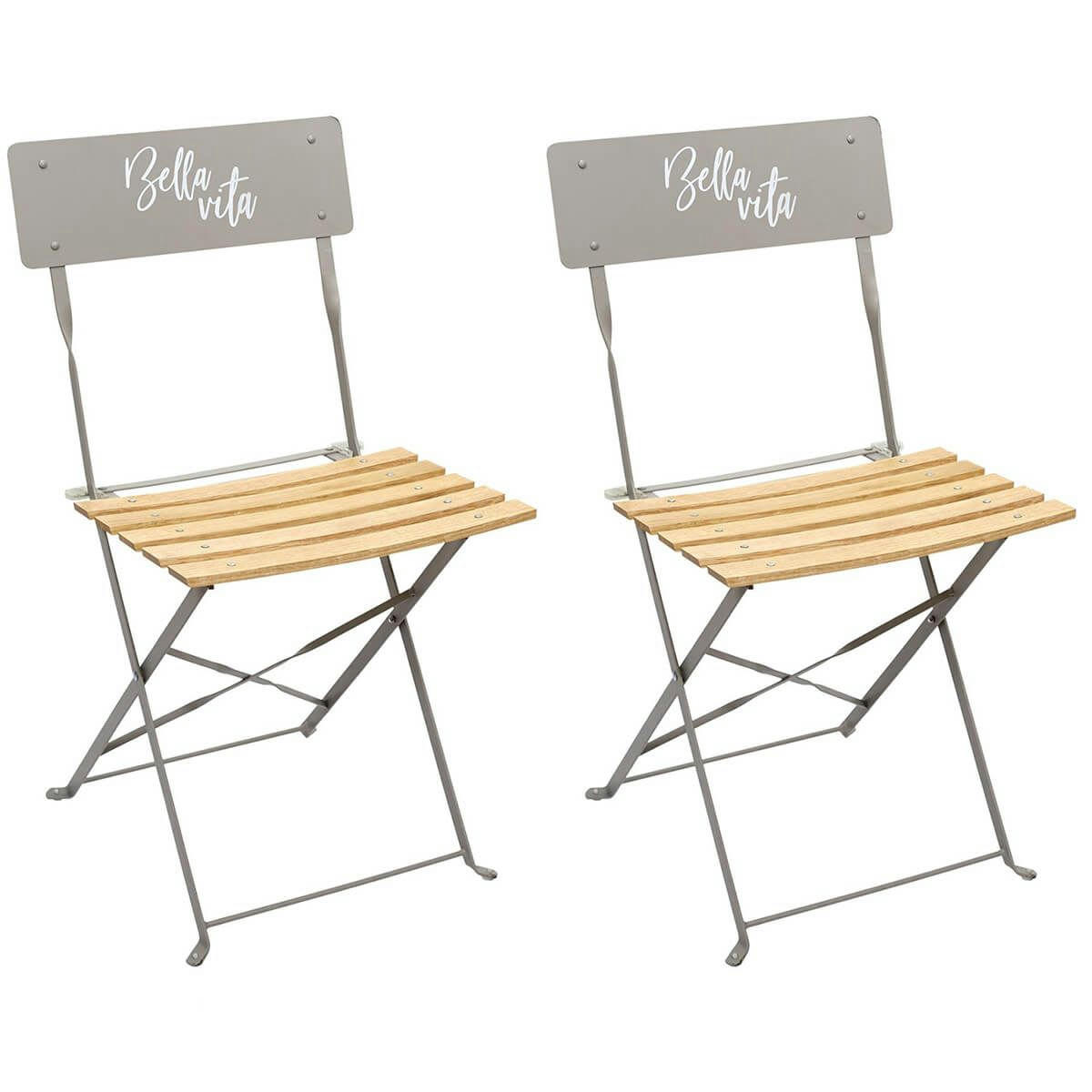 MALAM - Lot  de 2 chaises pliantes taupe motif bella vita