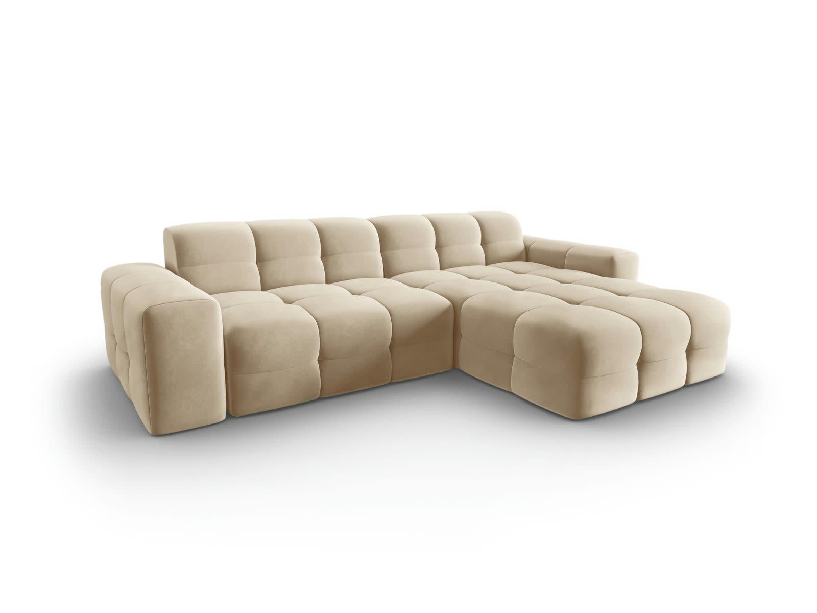 KENDAL - Canapé d'angle droit 4 places en tissu velours beige clair