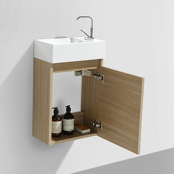 Meuble lave-main salle de bain design SIENA largeur 40 cm chêne clair texture