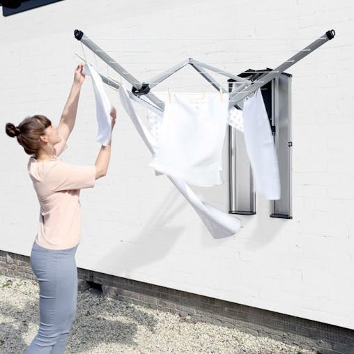 Brabantia Wall Fix Fold Away Clothes Line 24Mm W/ Storage Box Mount