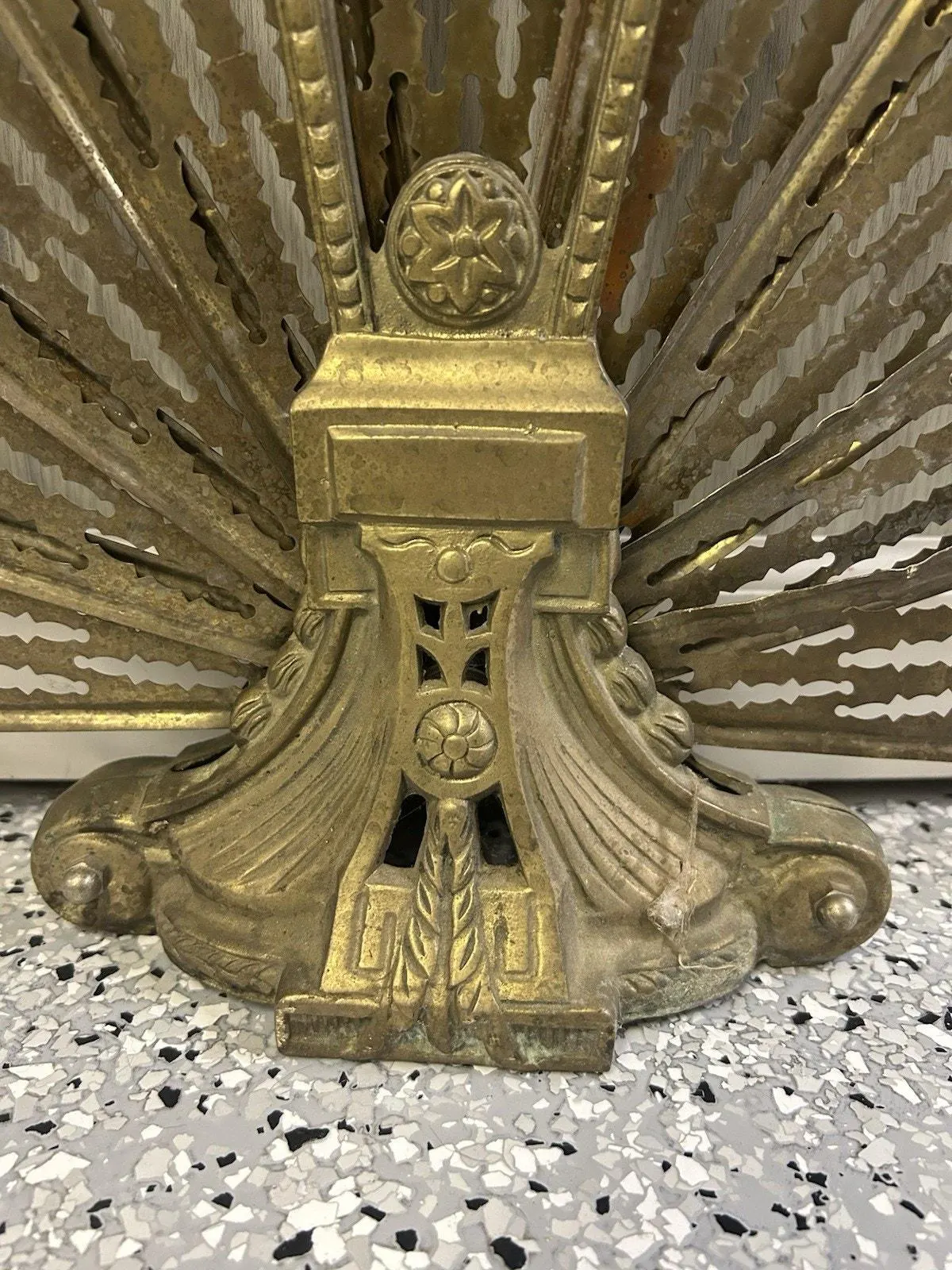 Vintage Brass Peacock Fireplace Screen Folding Fan Filigree Fire Place Guard