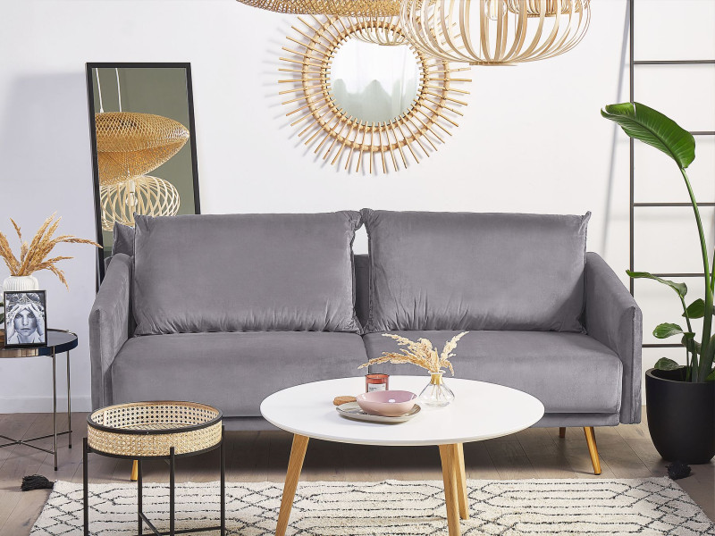 Sofa 3-osobowa welur 185x78 szaro-złota