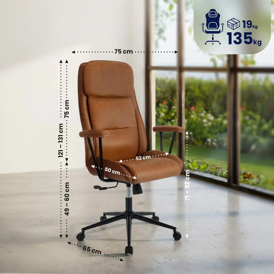 CLP Bureaustoel Siddar zwart Frame - Kunstleer - antiek bruin