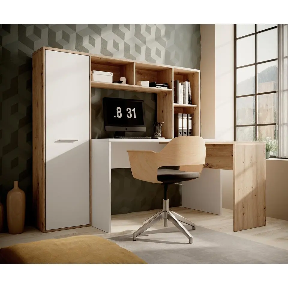 Meubella - Bureau Elze - Eiken - Wit - 173 cm