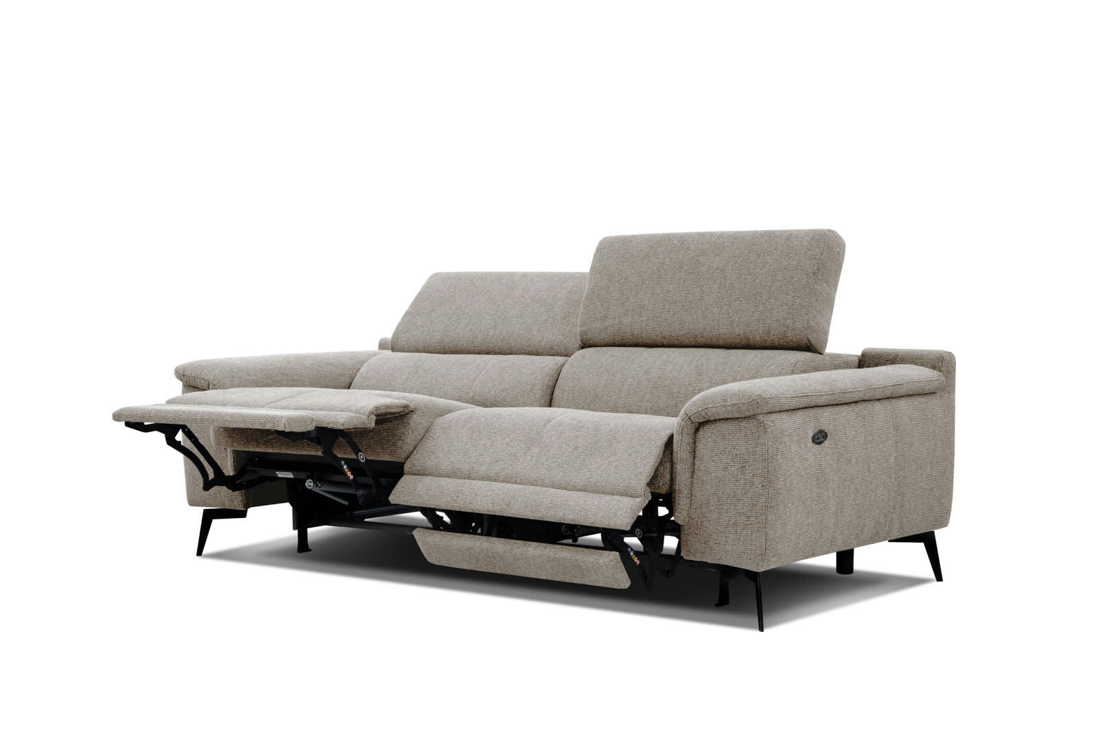 FIERO - Canapé droit 3 places XXL avec 2 relax électriques tissu taupe