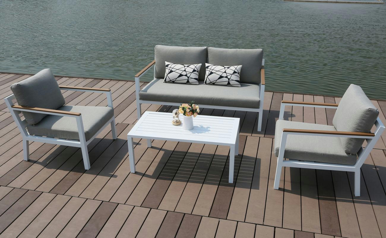 SILVIA - Salon de jardin extérieur 4 places blanc et beige