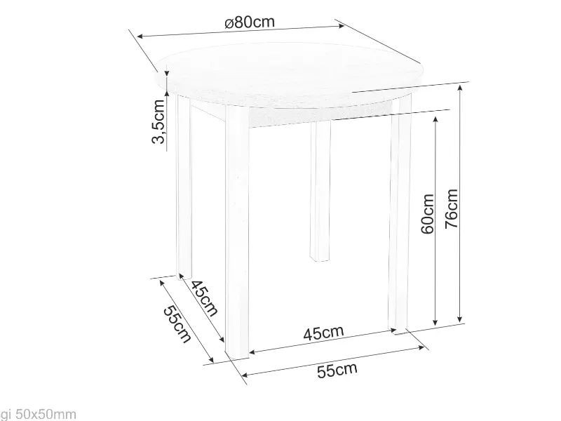 Stół okrągły ADAM 80 cm dąb cremona torro/ kaszmir