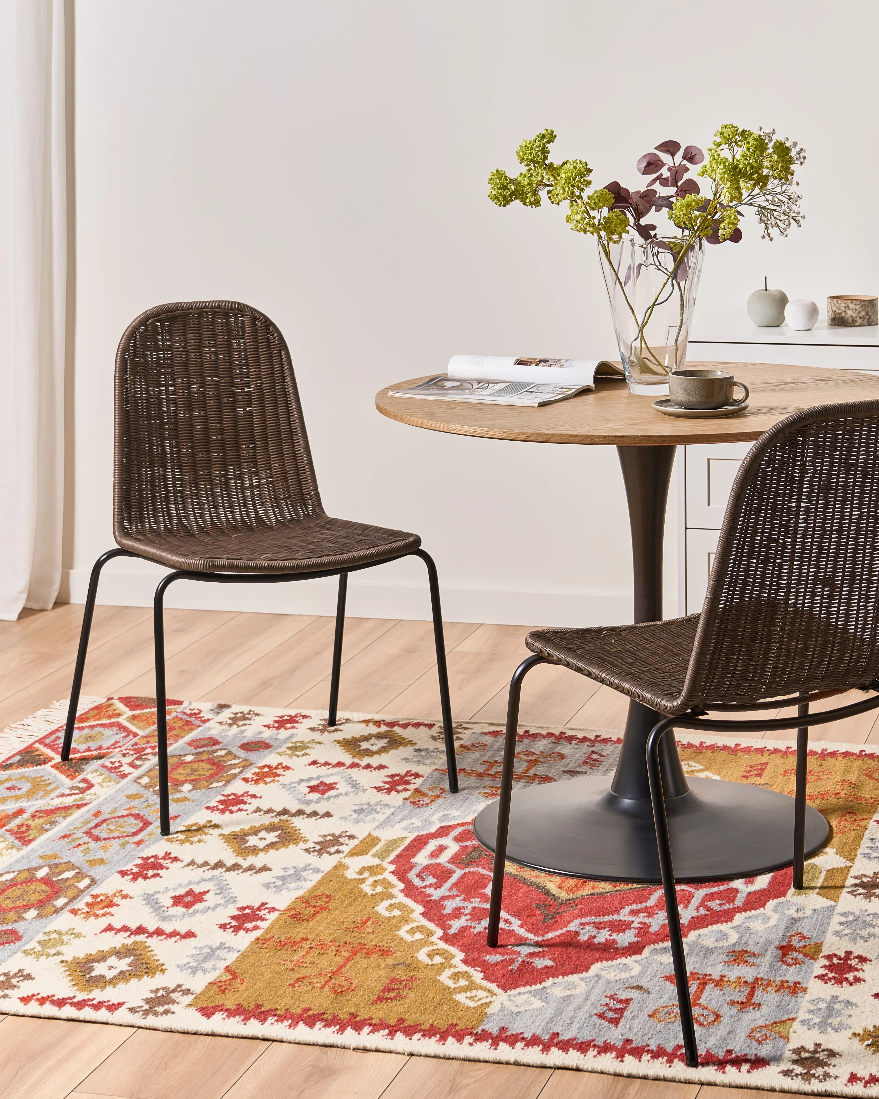 Set of 2 Dining Chairs ROXTON Rattan Dark Brown