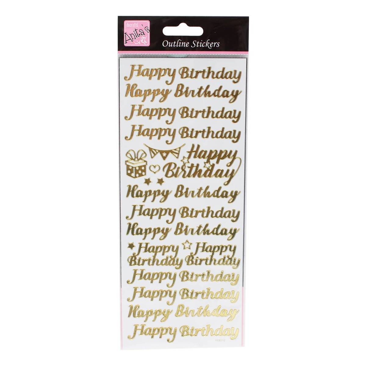 Anita's Gold Happy Birthday Outline Stickers