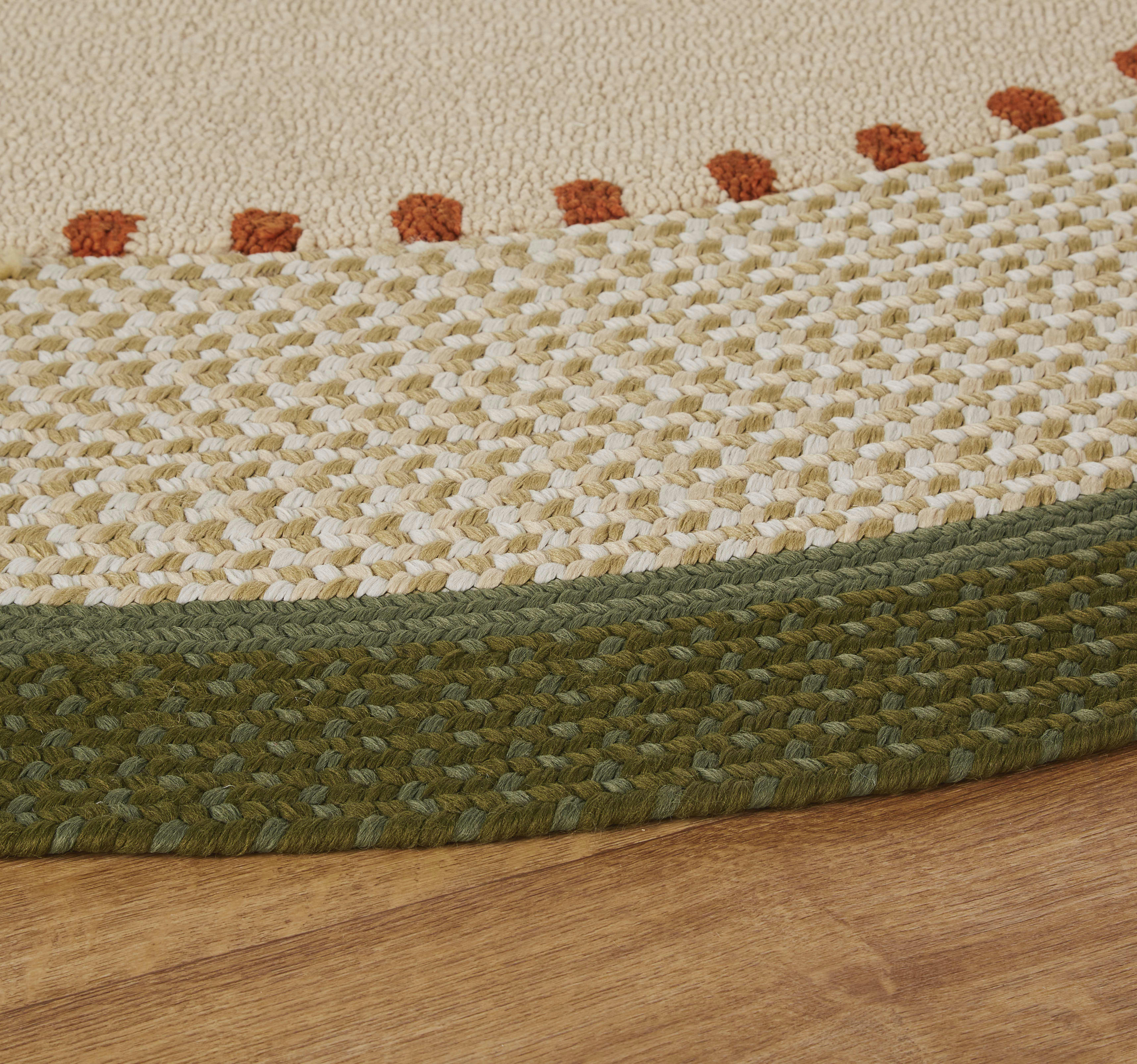 SOLLY - Tapis d'extérieur rond tressé  beige et vert kaki D200