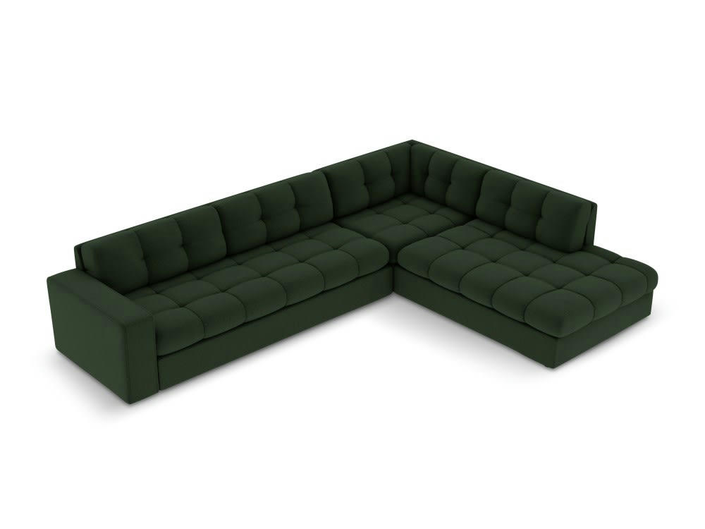 JUSTIN - Canapé d'angle 5 places en tissu structuré vert foncé