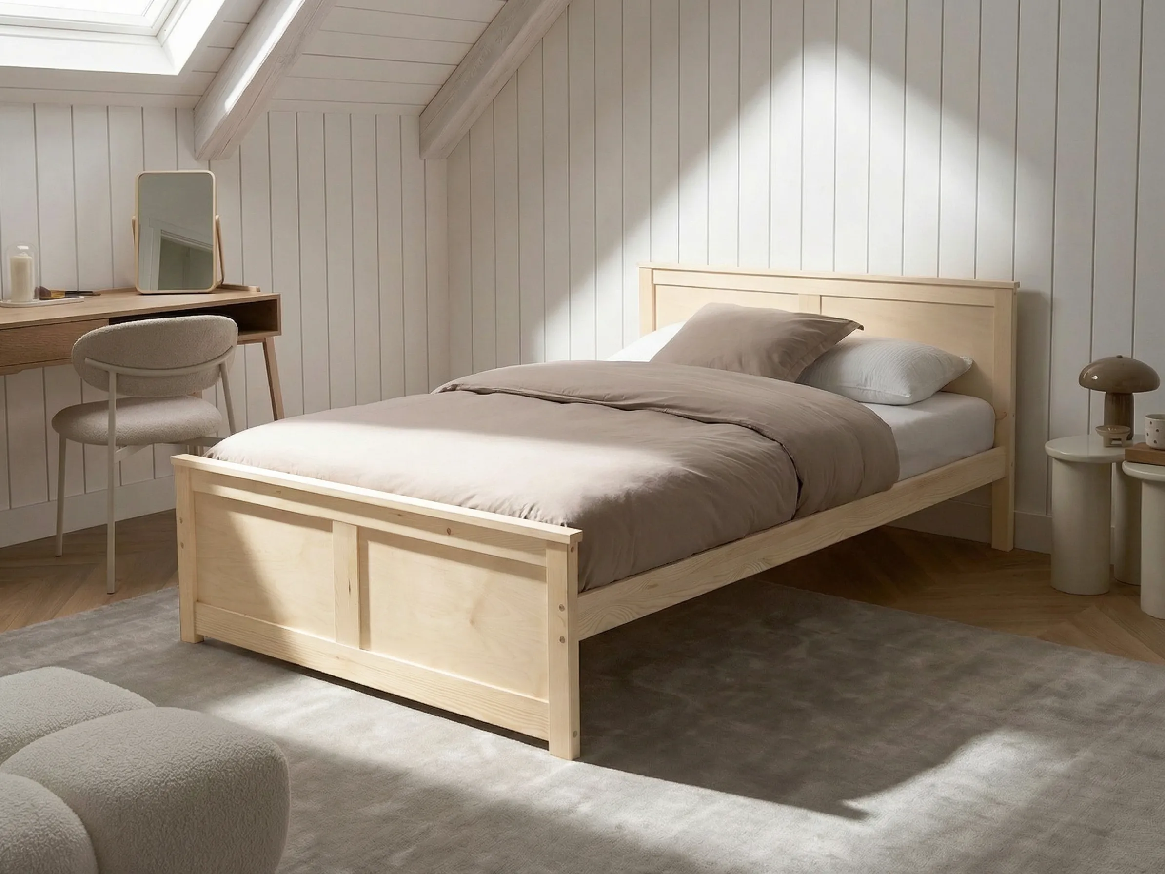 Bed Pine Wood DAUPHIN 120 x 200 cm (EU Small Double) Light Brown