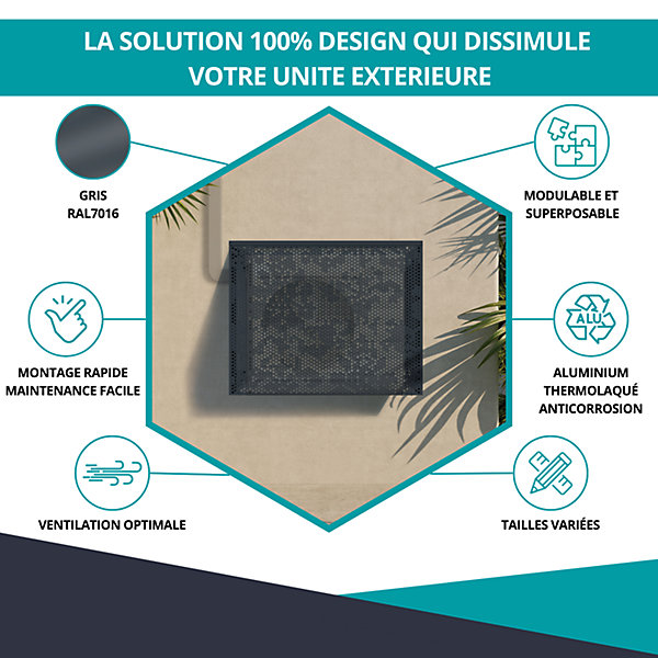 Cache climatiseur, ATOLE en Aluminium Thermolaqué - Taille 1 : H. 80 x L. 100 x P. 54 cm - Gris anthracite