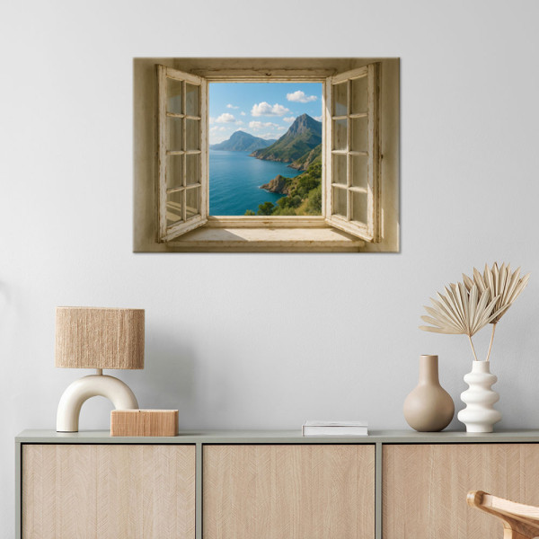 Obraz do salonu sypialni, Widok z okna Morze Góry Shabby Chic 30x20