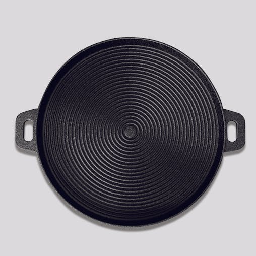 SOGA 35cm Round Ribbed Cast Iron Frying Pan Skillet Steak Sizzle Platter with Handle
