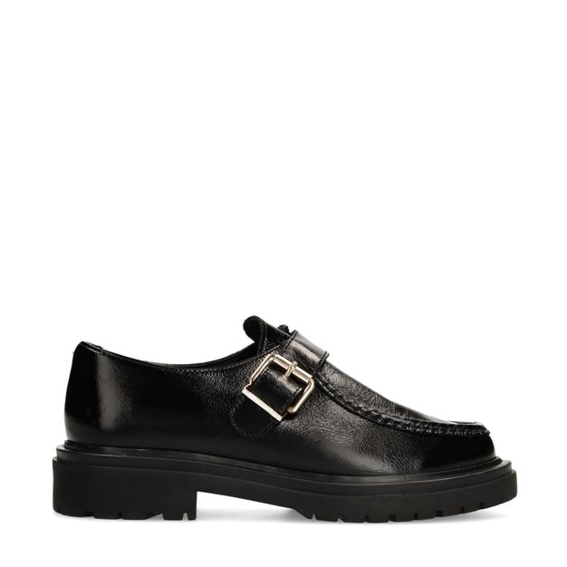 Zwarte leren loafers met buckle