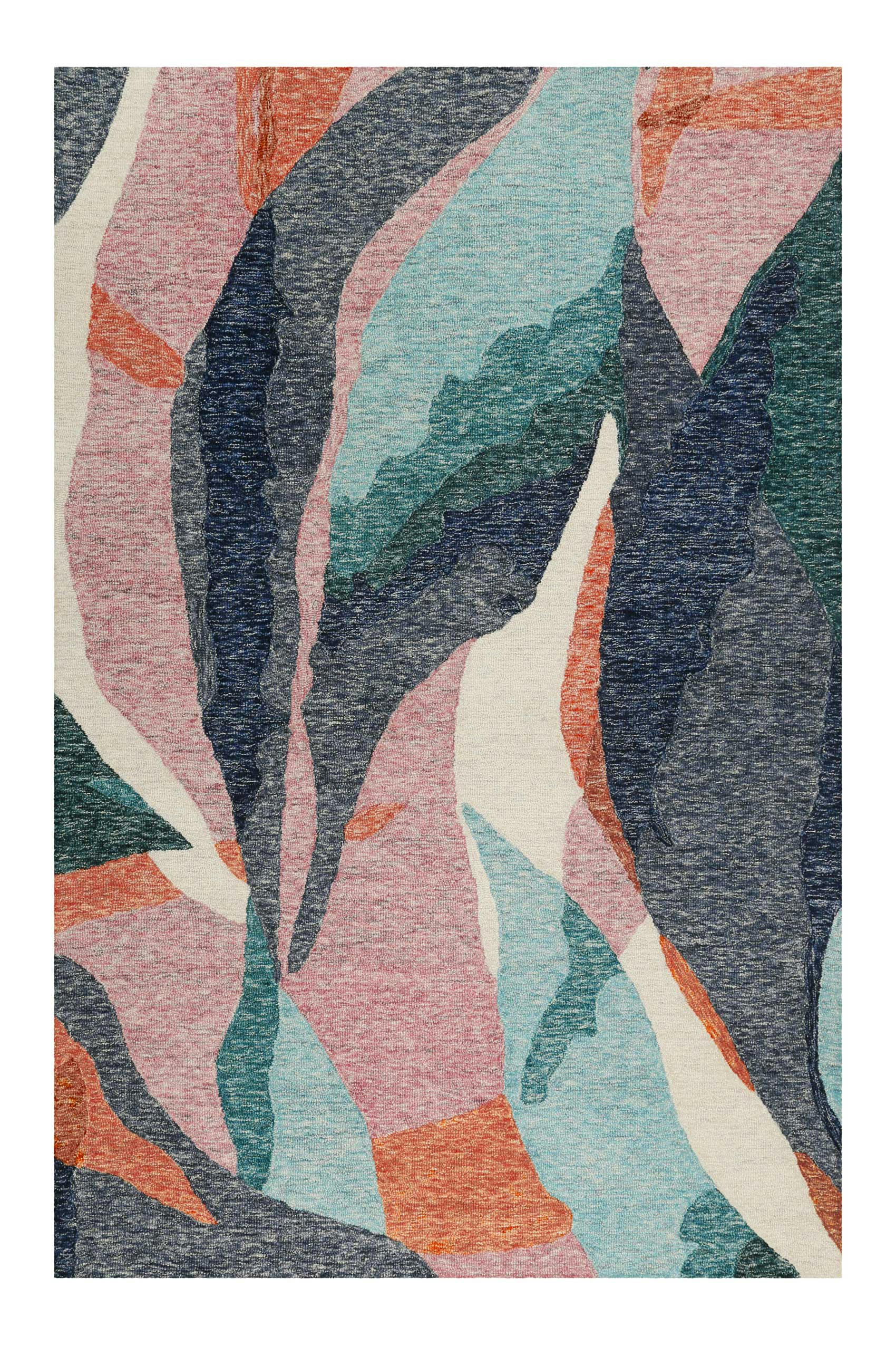 HILLS - Tapis fait main à poil ras motif abstrait multicolore 200x290
