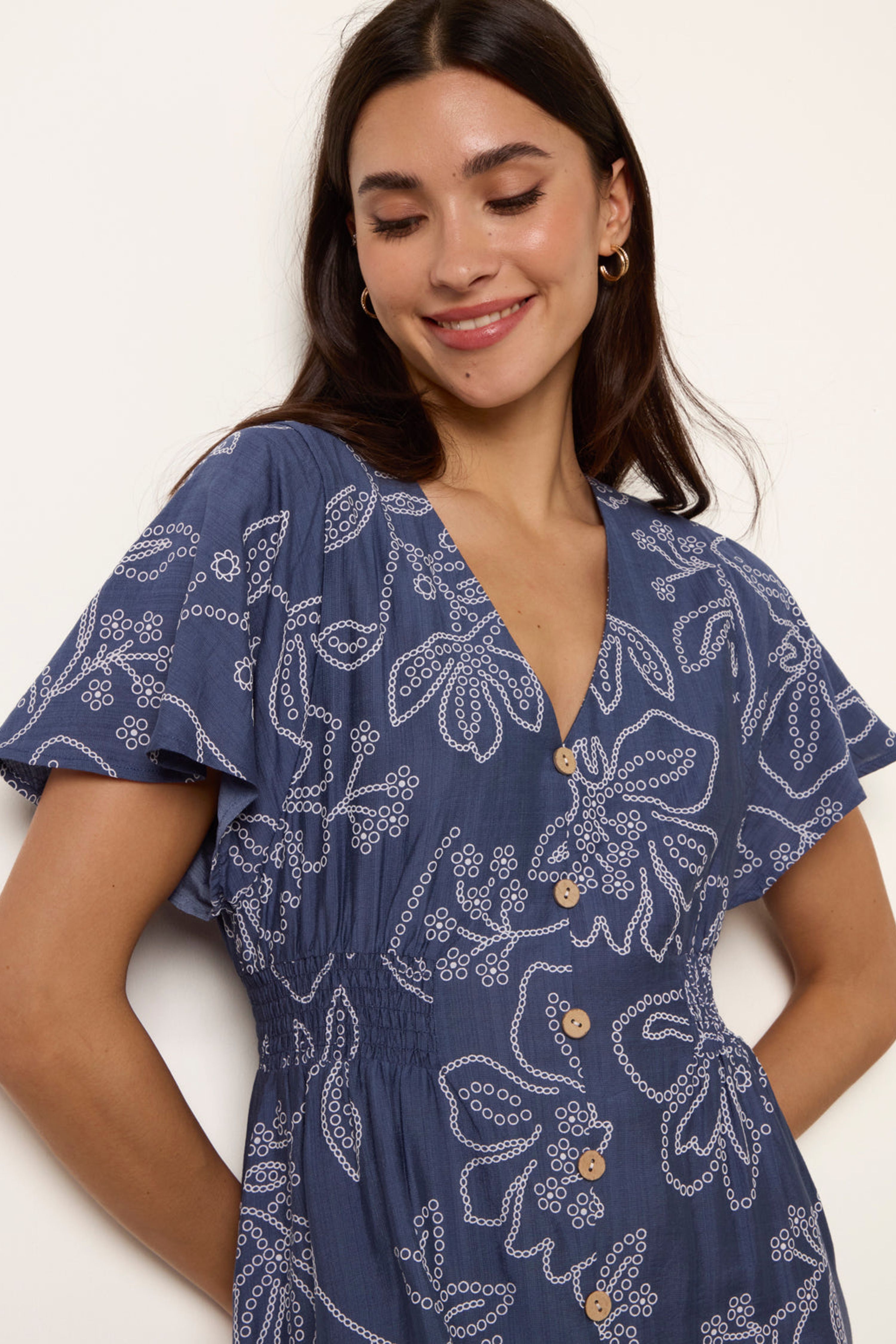 Blue Vanilla Blue Button Front Midi Dress