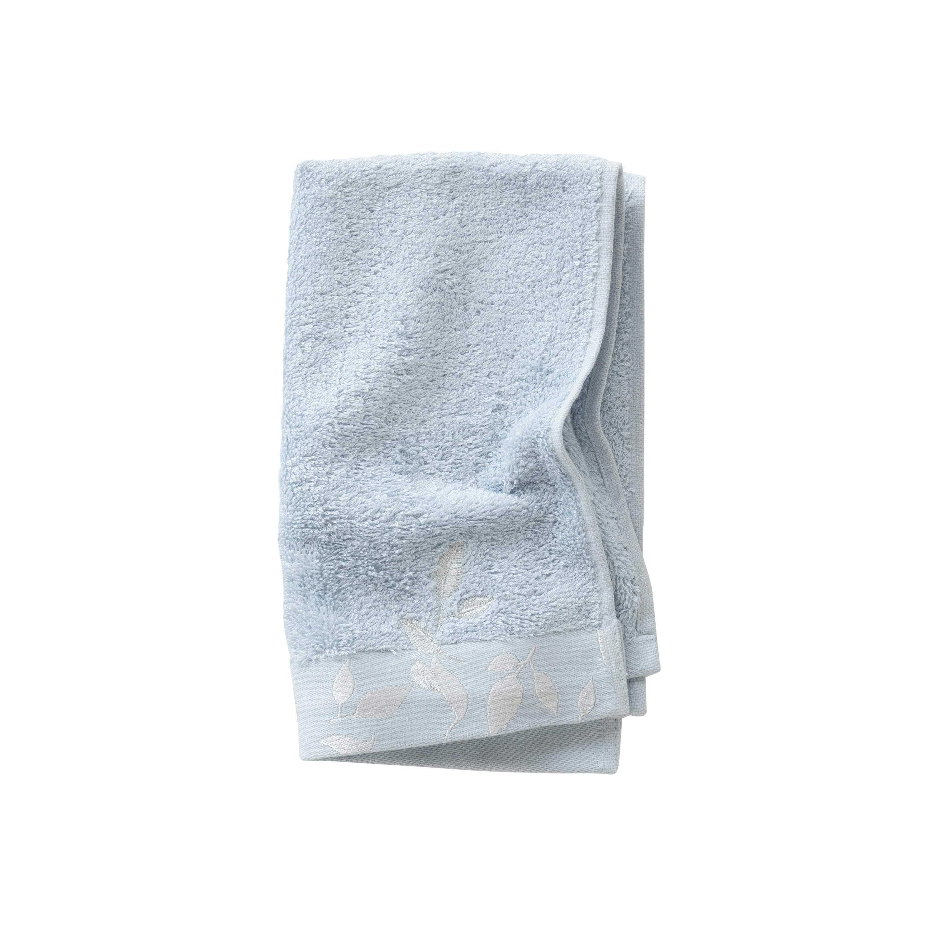 EQUINOXE - Serviette invité Bleu Givre brodé bouclette jacquard bleu 30x50