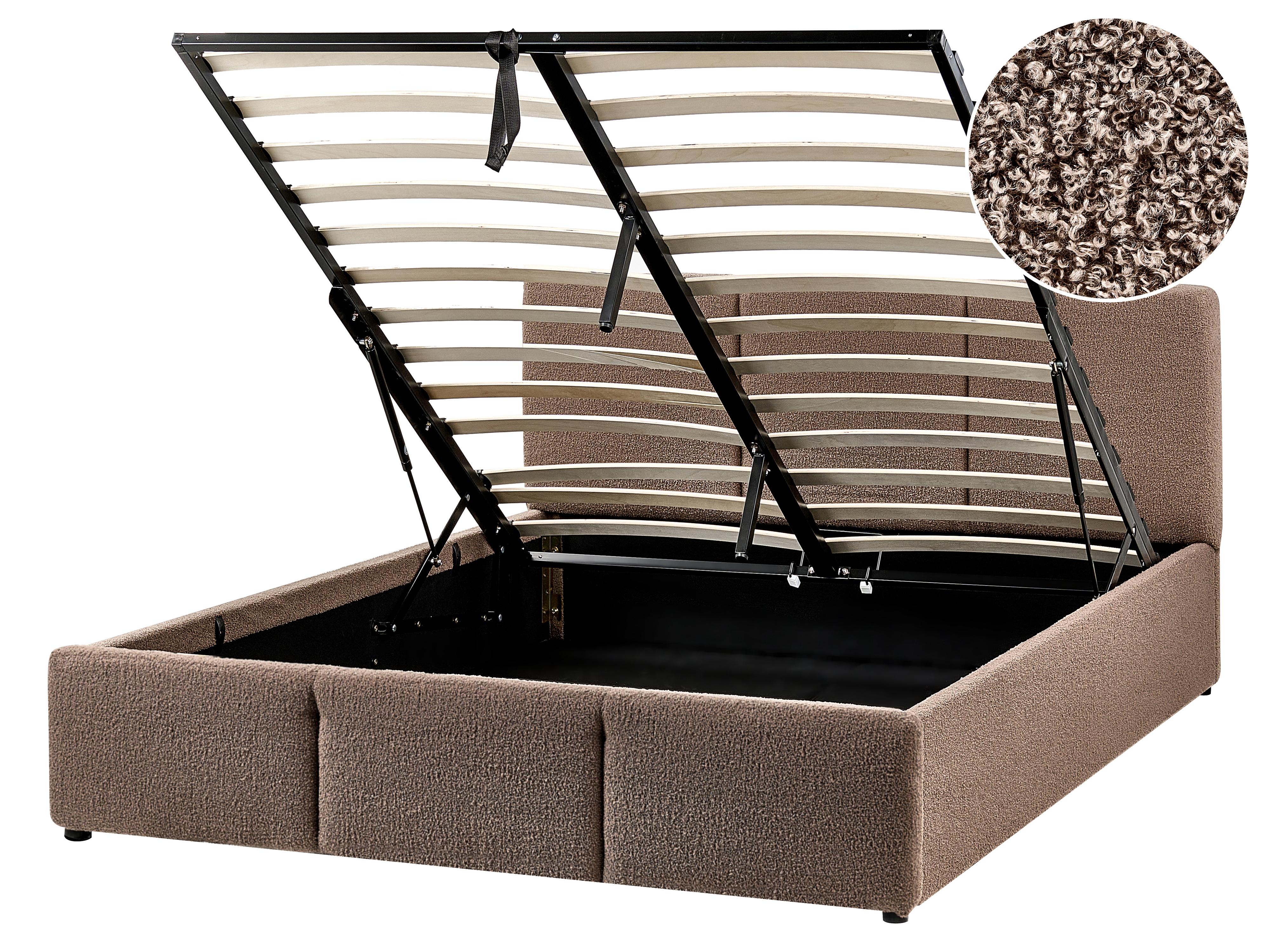 Ottoman Bed Boucle BOUSSE 140 x 200 cm (EU Double) Taupe