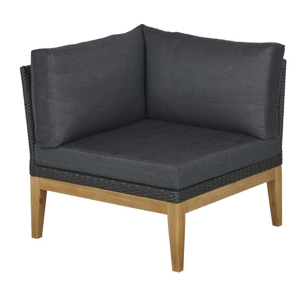 Honorat - Angle pour canapé de jardin modulable en résine tressée gris anthracite et bois d'acacia massif