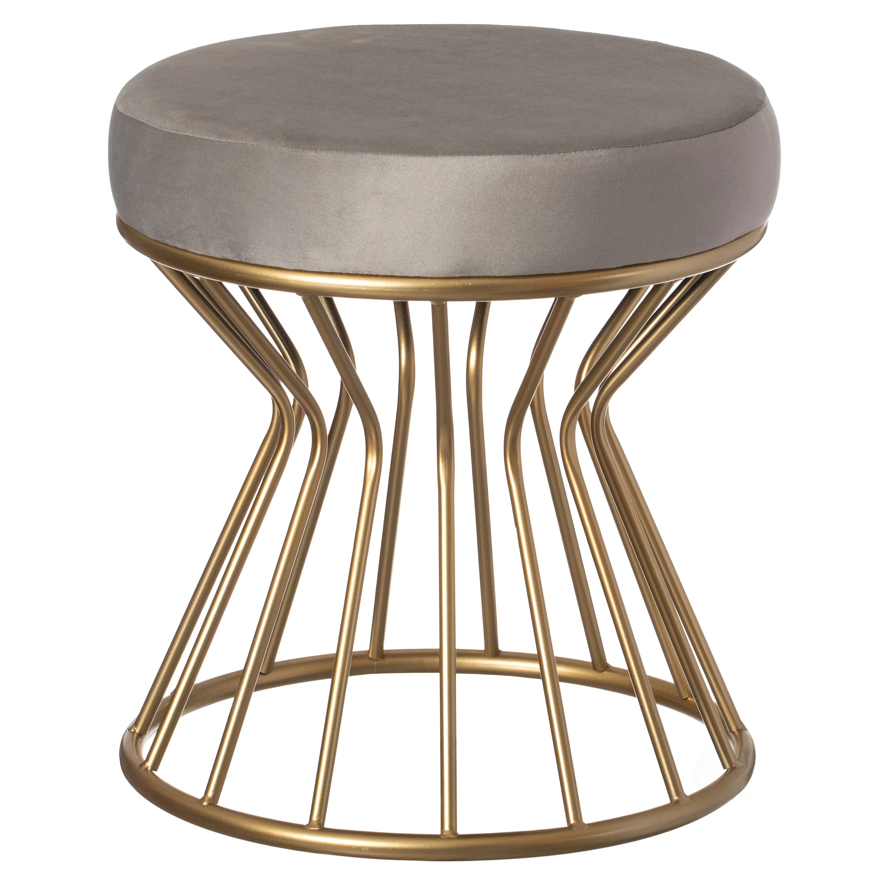 Modern Round Velvet Stool with Bent Gold Metal Base Standard Ottoman