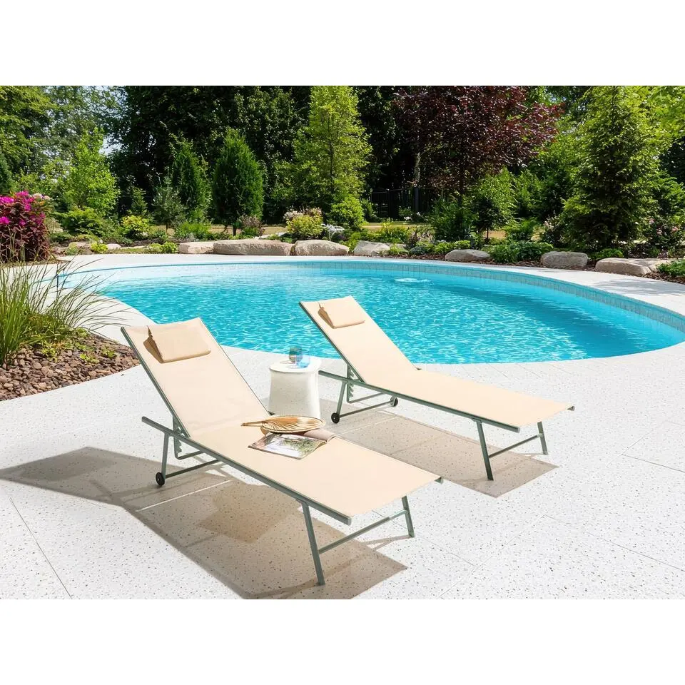 SORONI - Ligstoel set van 2 - Groen/Beige - Staal