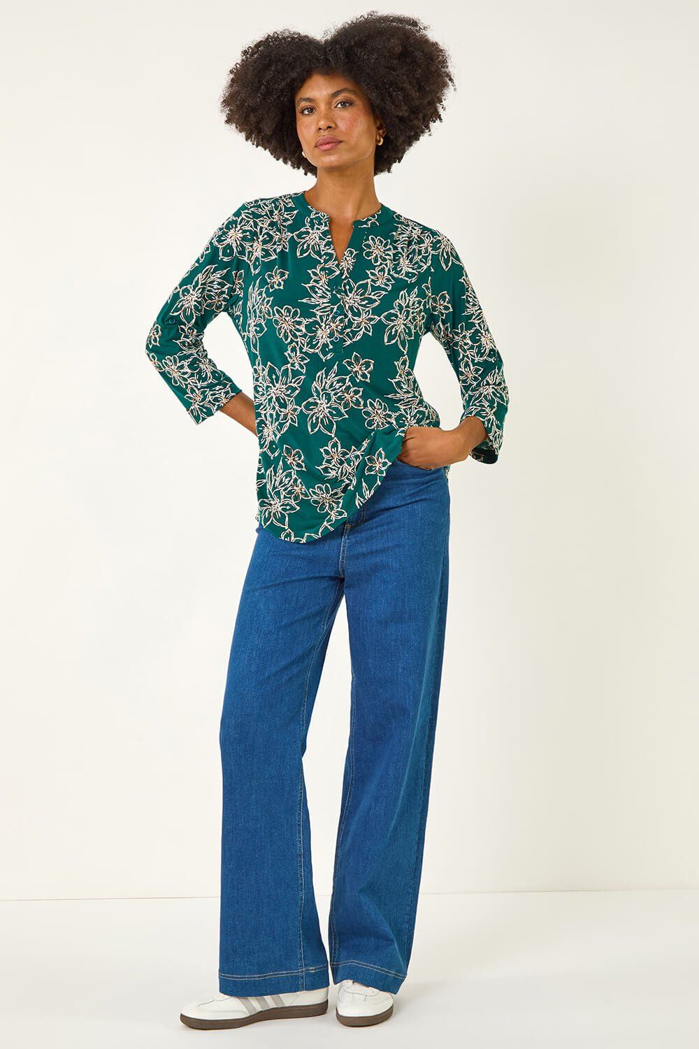 Roman Floral Puff Print Stretch Top