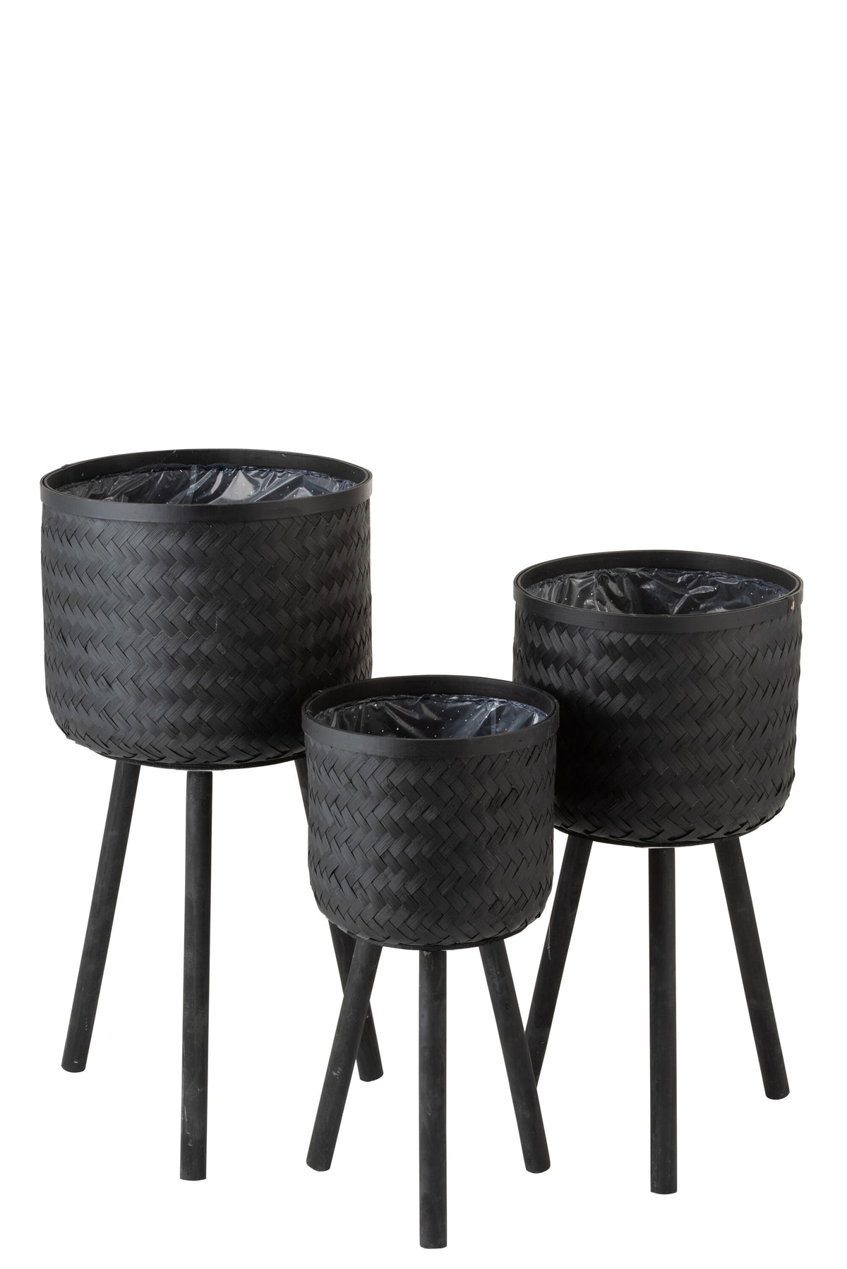 J-Line bloempot bamboe - jute - zwart - 3 stuks - Ø 37 cm
