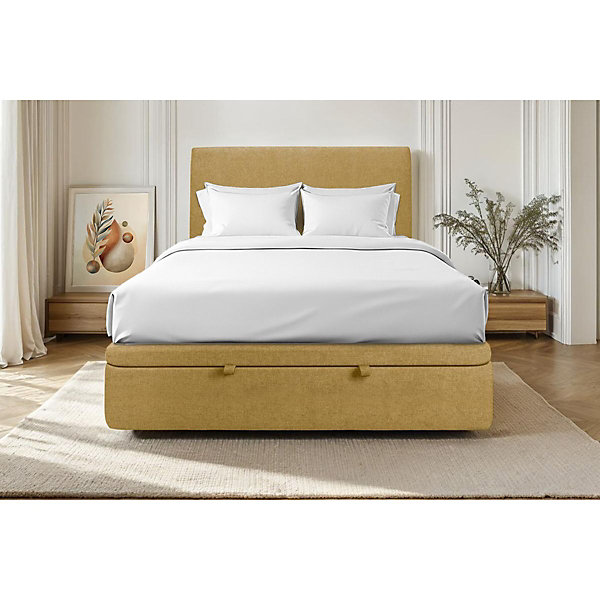Lit coffre 180x200cm avec tête de lit tapissier Tissu Jaune - Hauteur totale : 39cm