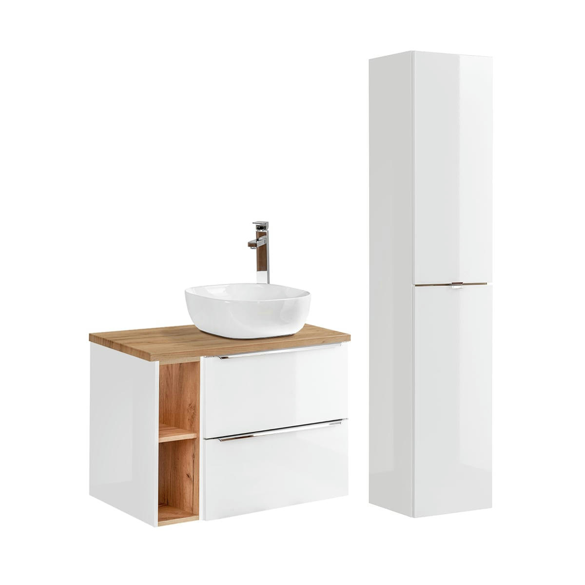 - Ensemble meuble simple vasque 80cm et colonne stratifiés blanc
