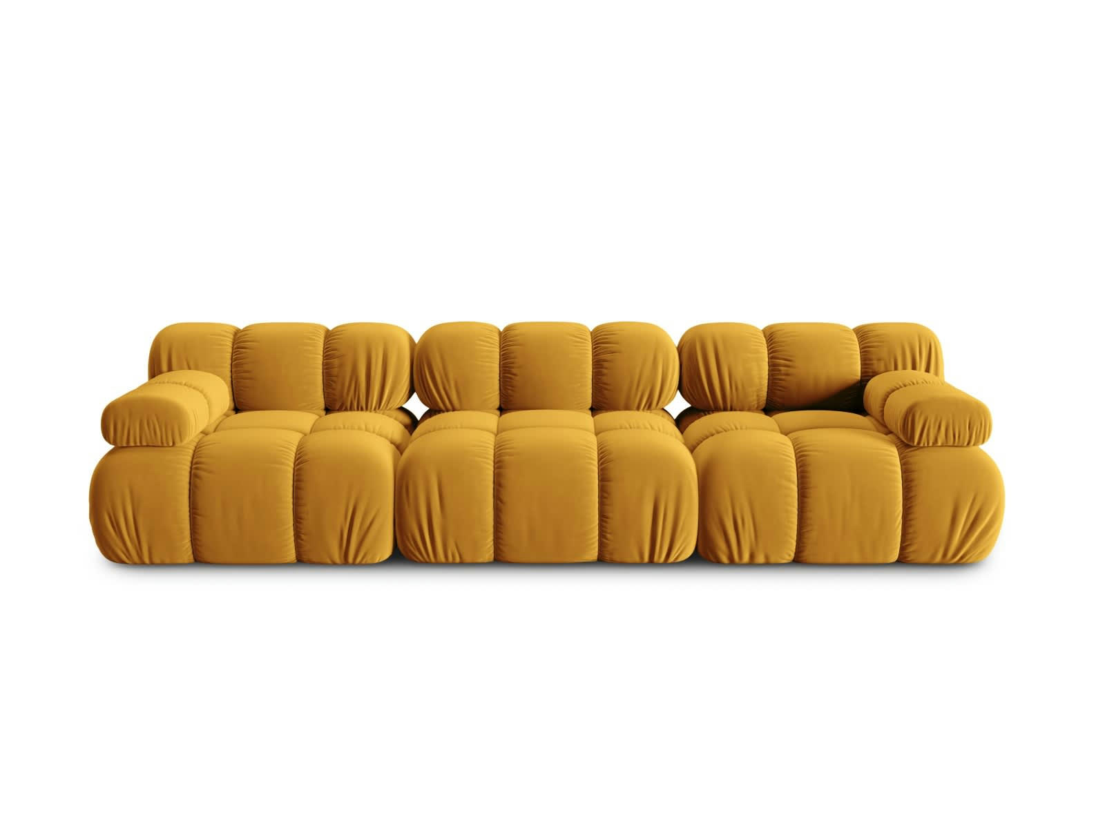BELLIS - Canapé modulable 3 places en tissu velours jaune
