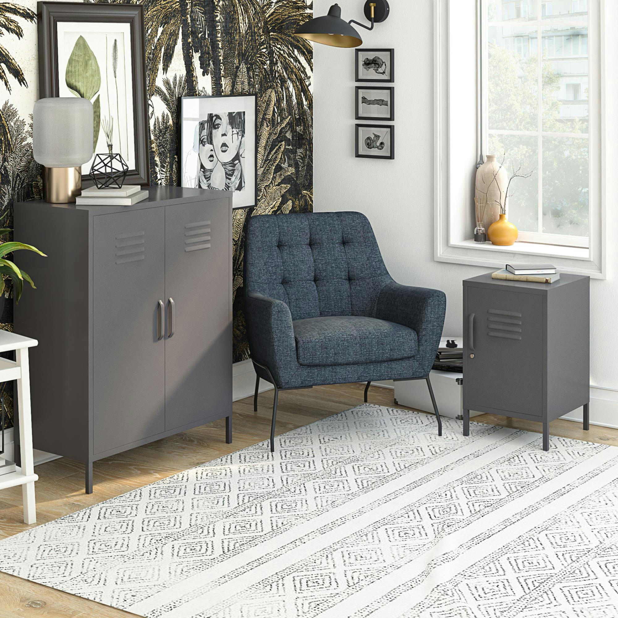 BRADFORD - Table d'appoint avec 1 porte en métal gris graphite