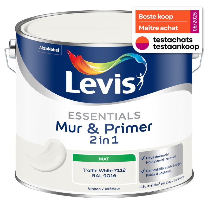 Peinture pour murs Essentials Mur & Primer 2-en-1 blanc traffic 2,5 L
