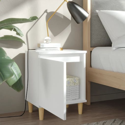NNEVL Bed Cabinet with Solid Wood Legs White 40x30x50 cm