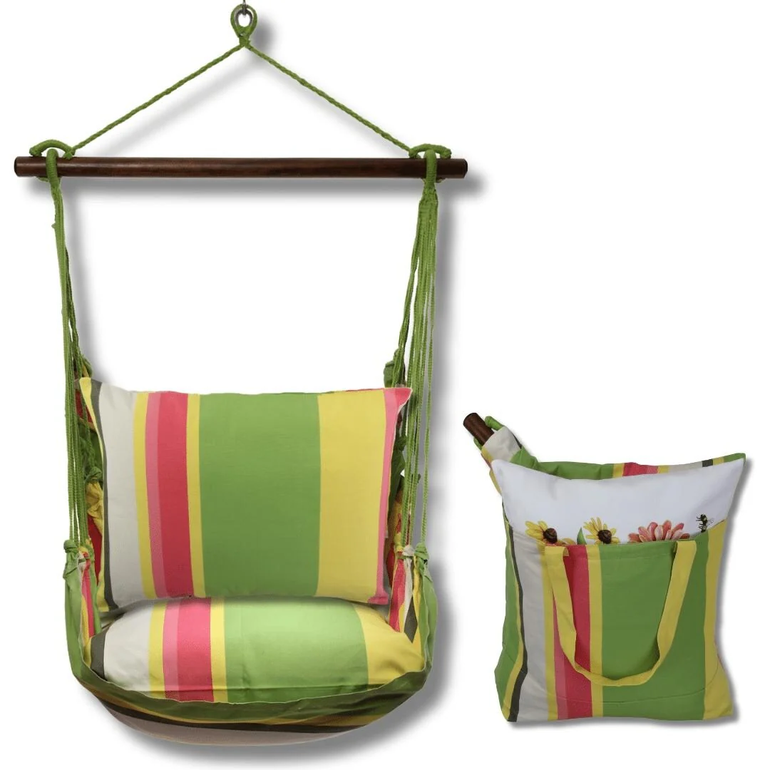 Magnolia Casual Swing Set 4 piece - Fresh Lime Stripe w/ Fresh Lime Stripe Pillow