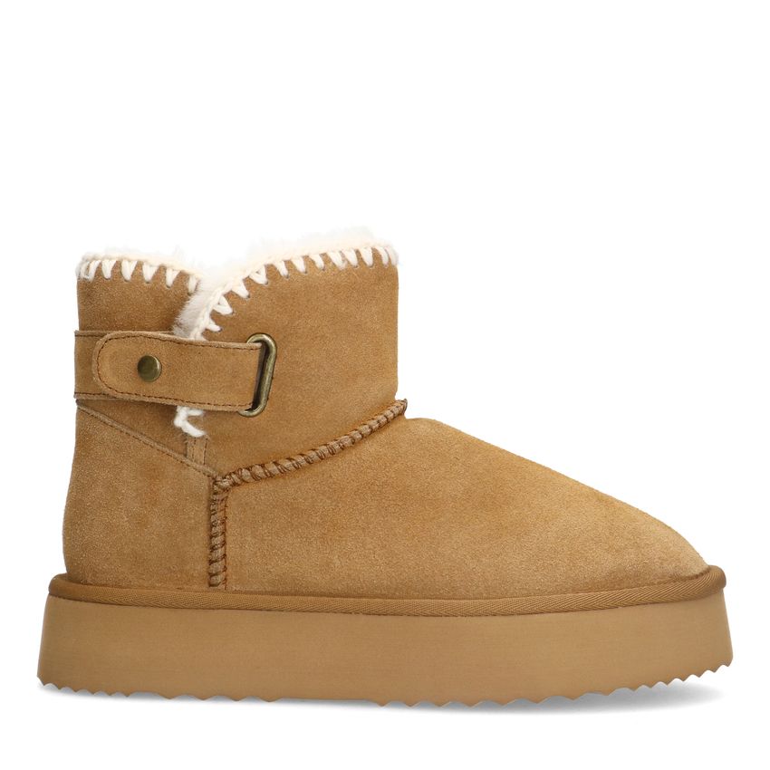 Manfield Beige suède snowboots met wol
