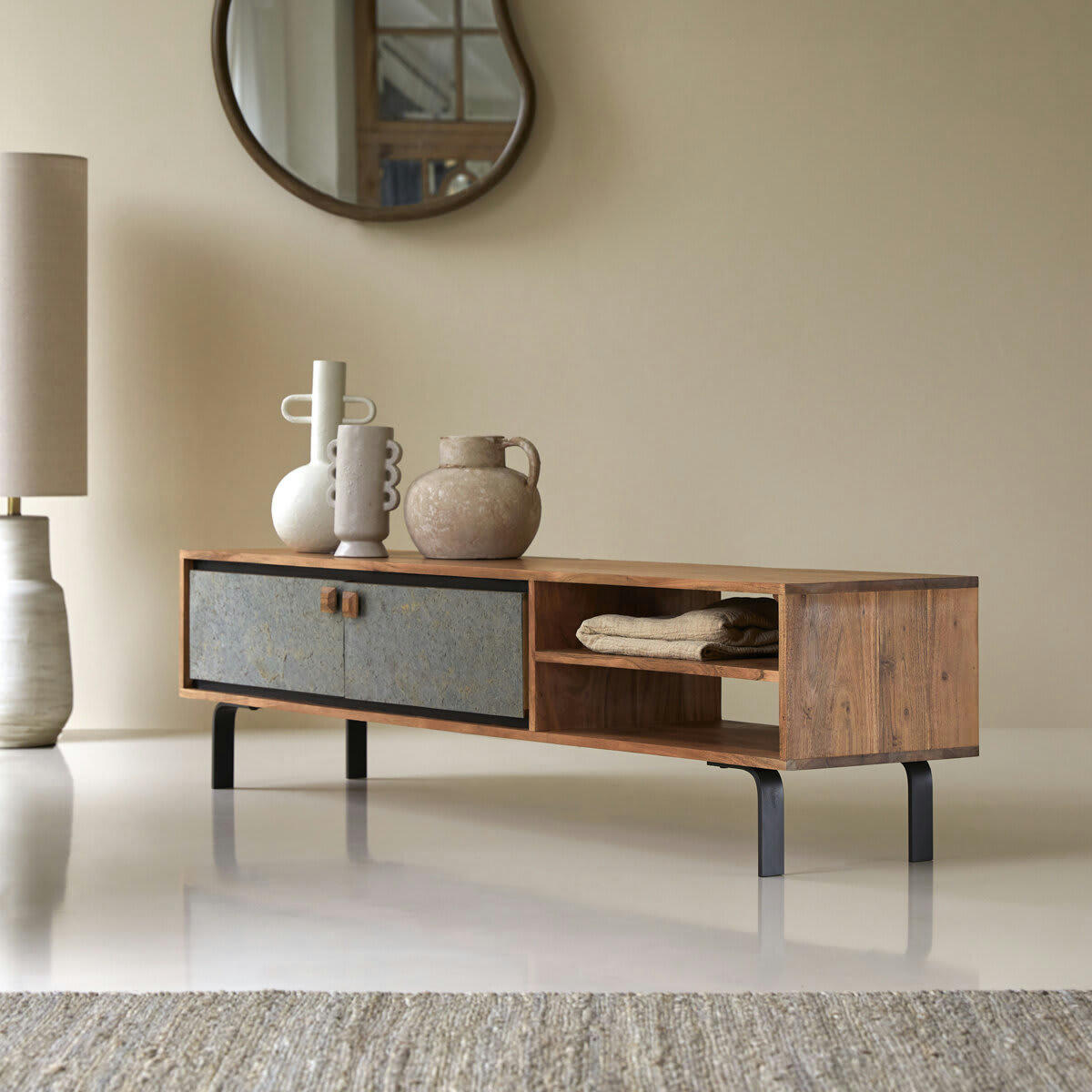 TEMIS - Meuble TV en acacia 160 cm