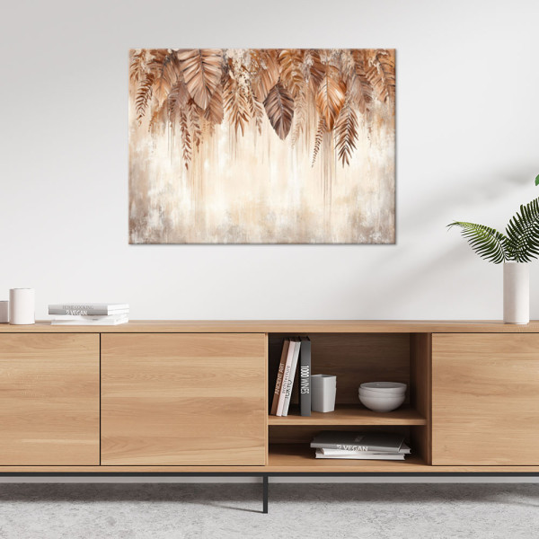 Obraz do salonu sypialni, Wiszące beżowo brązowe liście natura boho 60x40