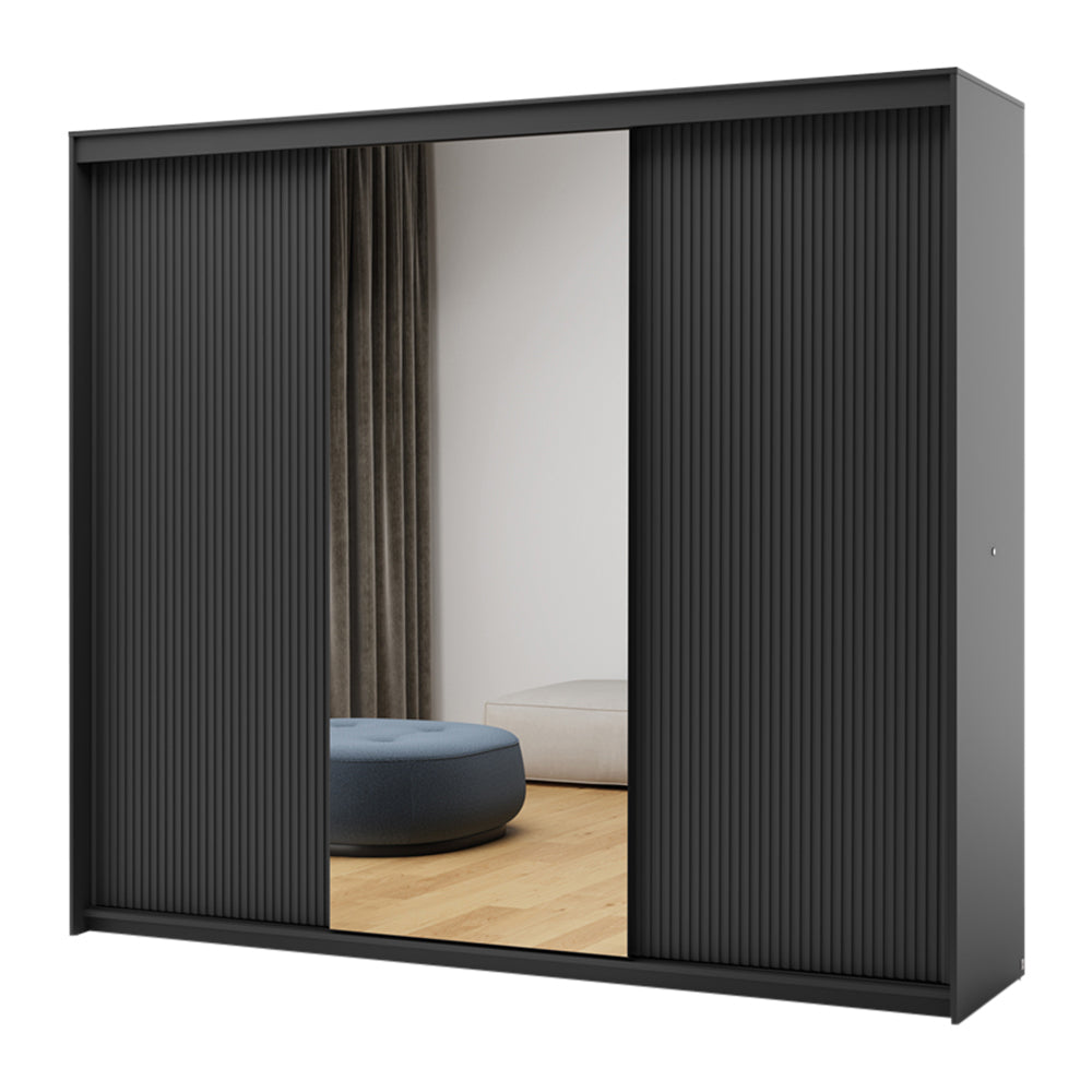 by fonQ Brive Kledingkast met 3 Schuifdeuren en Verlichting - Zwart