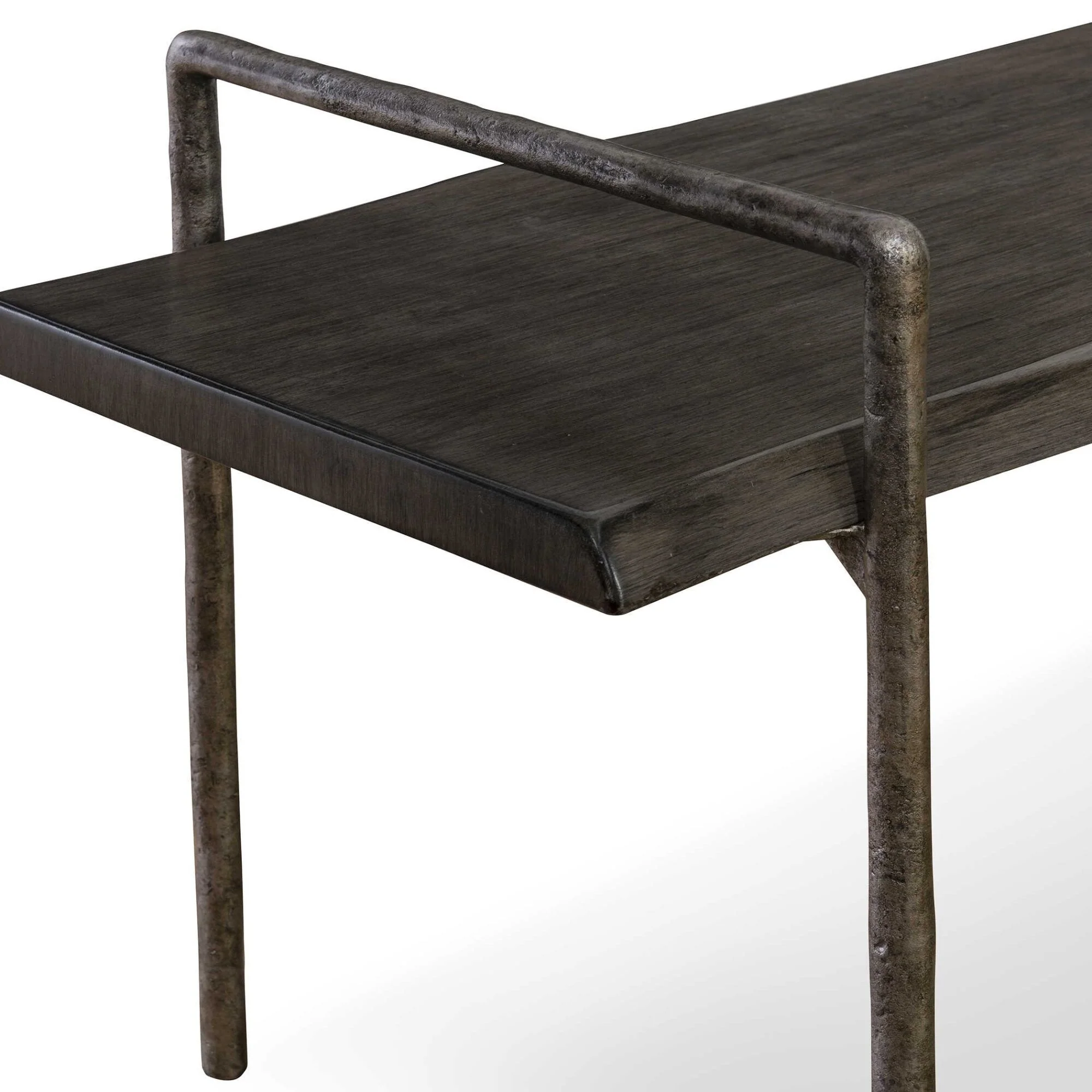 76 Gray and Brown Contemporary Rectangular Bench