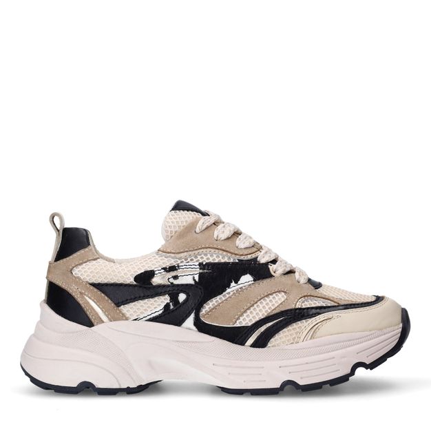 Beige leren sneakers met cow details
