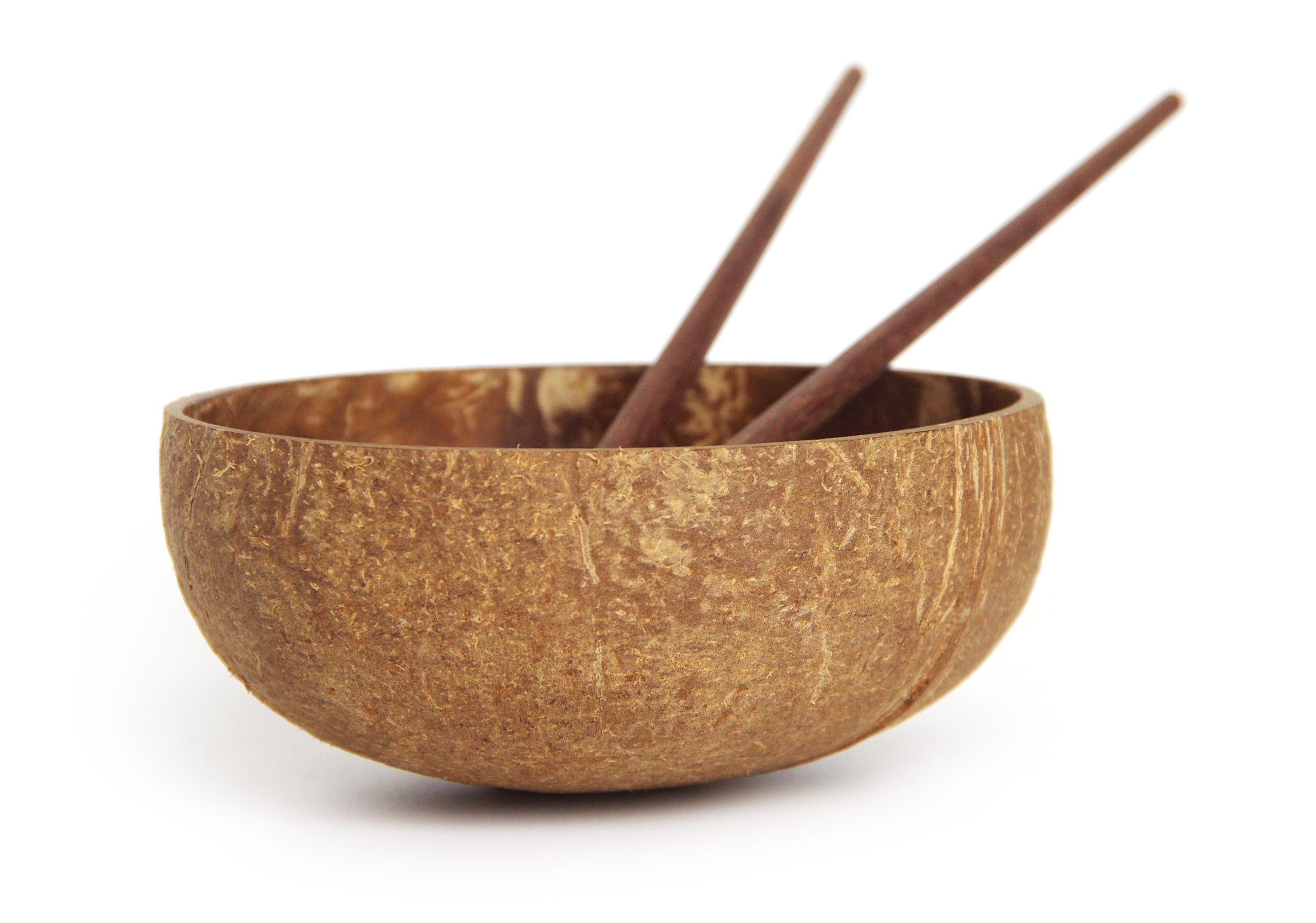Furnilux Kokoskommen met eetstokjes - Set van 2 - handgemaakt - geschenkdoos - 13x13x15cm