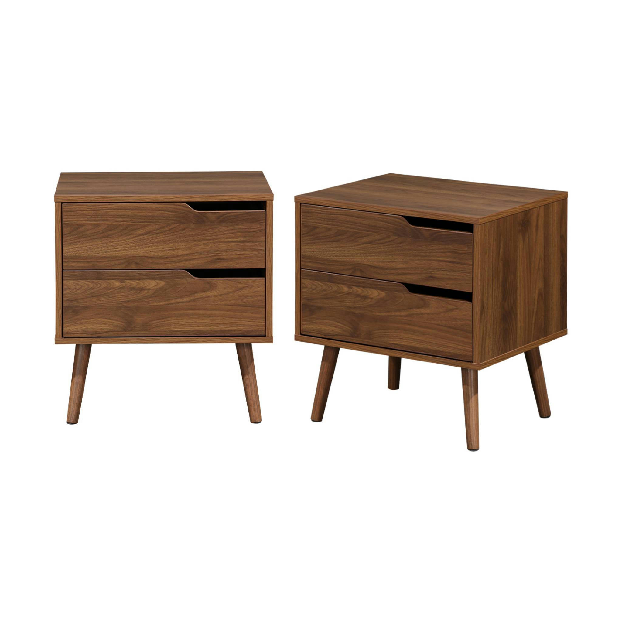 NEPAL - Lot de 2 tables de chevet décor bois teinté noyer