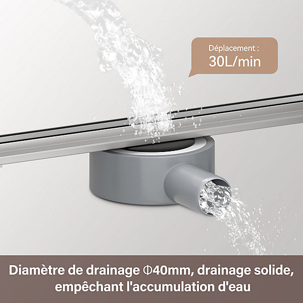 Drain de douche SIRHONA Inox Rectangulaire W30xH70xL900mm - 30 L/min - Bonde 40mm Dia - Cartouche Anti-Odeur