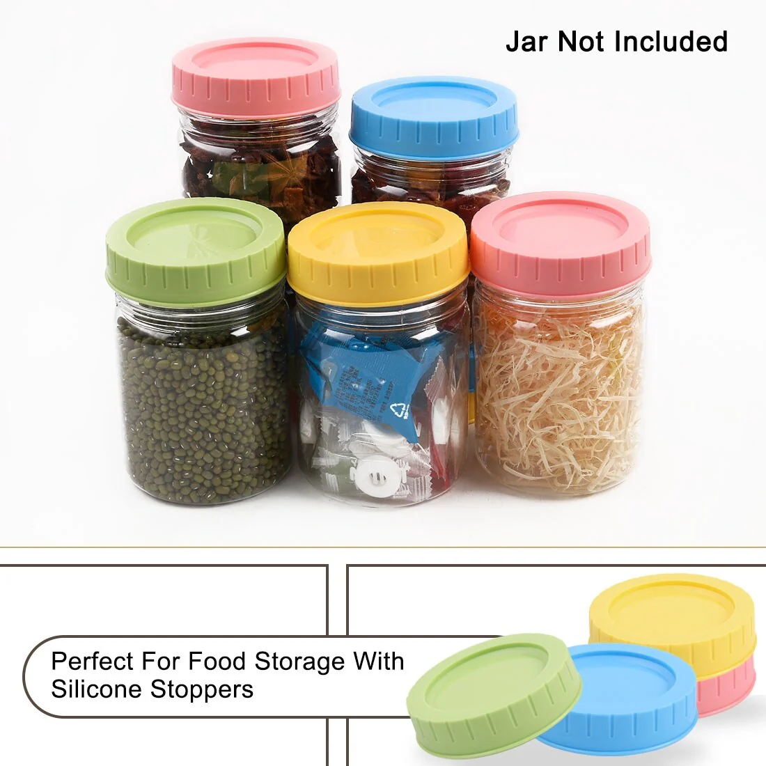 Plastic Mason Jar Lids for Regular Mouth Mason Canning Jar Cups 4 Pack - Green,Blue,Yellow,Pink - 4pcs