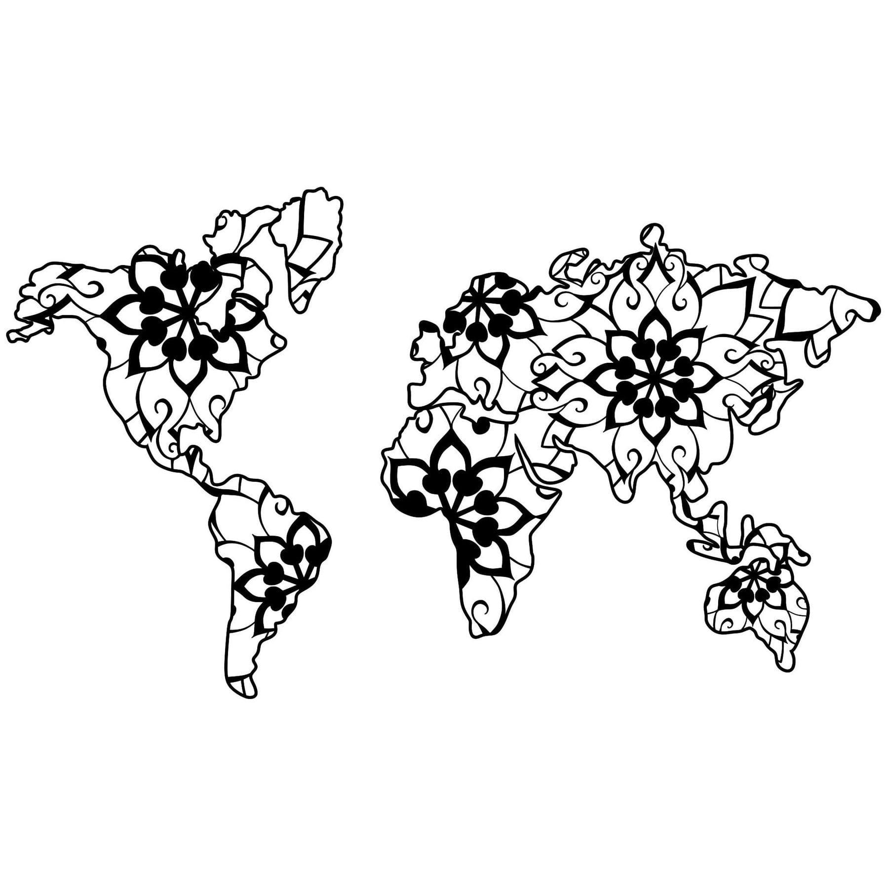 - Déco murale carte du monde mandala en métal noir 103x60 cm