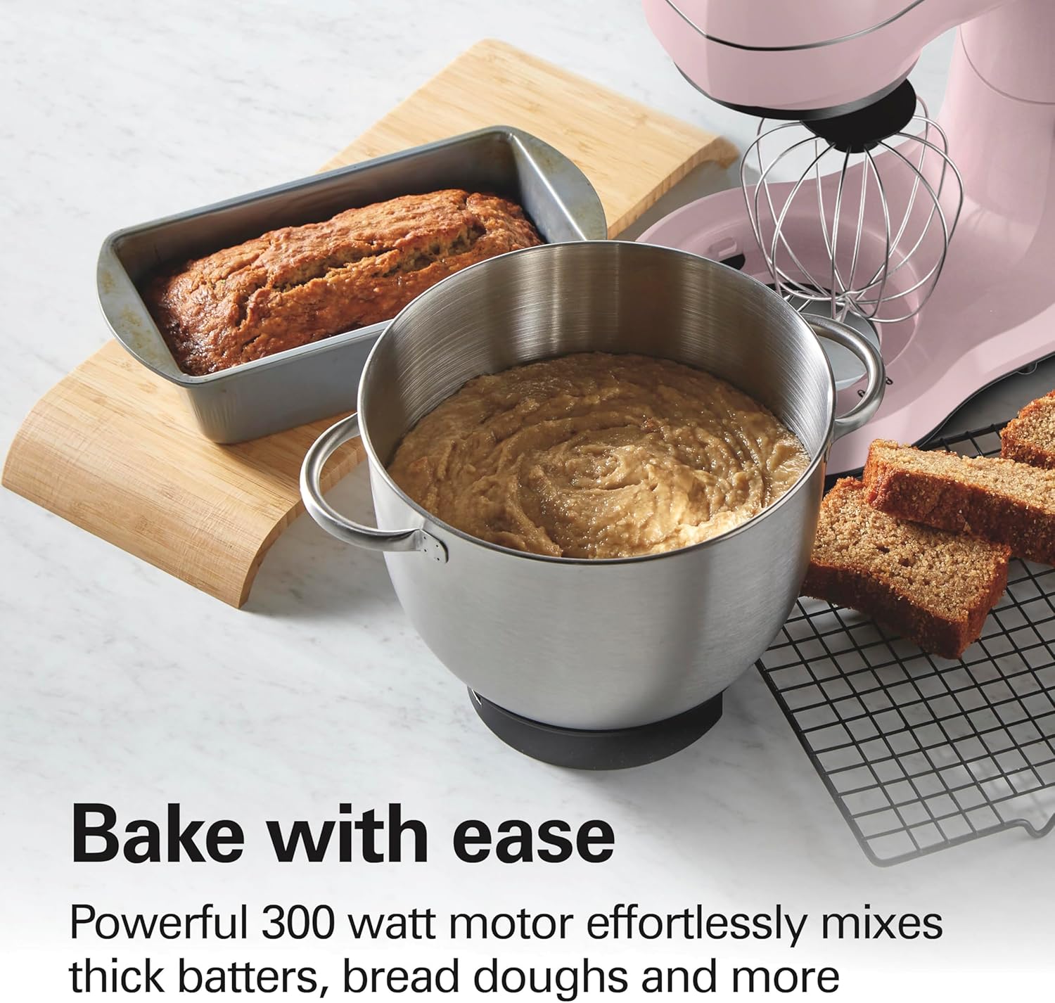 Hamilton Beach Electric Stand Mixer, 4 Quarts, Dough Hook, Flat Beater Attachments, Splash Guard, 7 Speeds with Whisk, Easy-Carry Top Handle, Pink